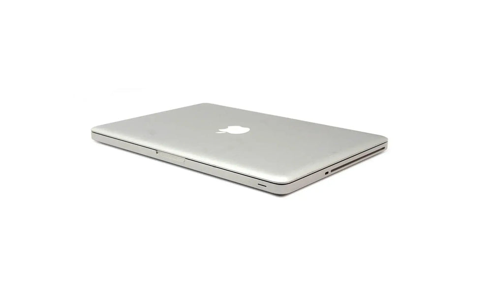 Silver laptop on a white background
