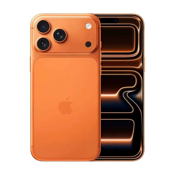 Orange smartphone with Apple logo on a white background