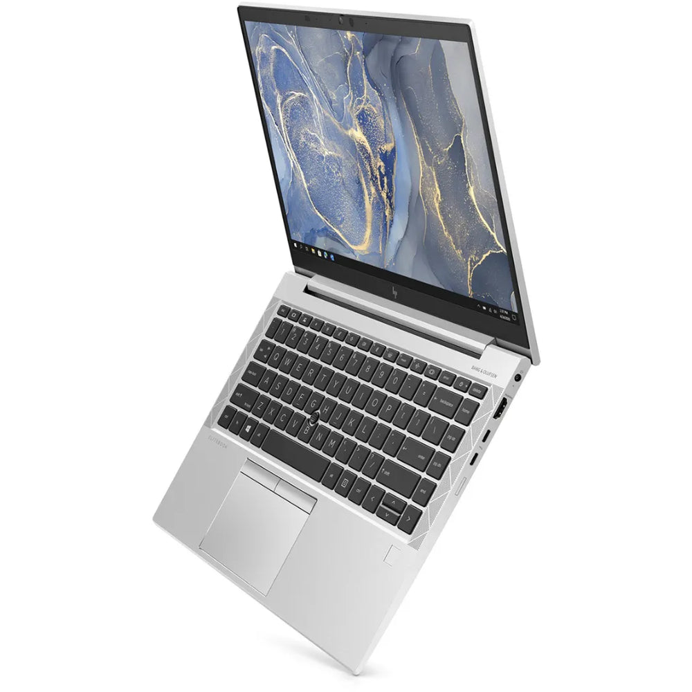 Laptop with a marble-like design on the screen against a white background
