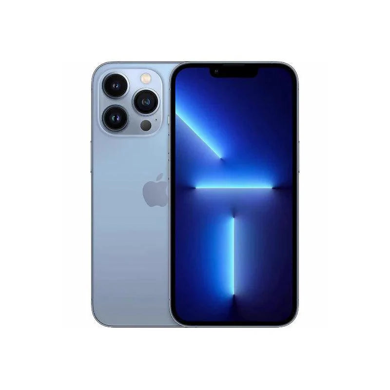 Smartphone with blue screen and Apple logo on a white background